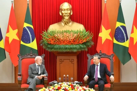 Tổng Bí thư Tô Lâm tiếp Tổng thống Cộng hòa Liên bang Brazil Luiz Inácio Lula da Silva. (Ảnh: ĐĂNG KHOA) 