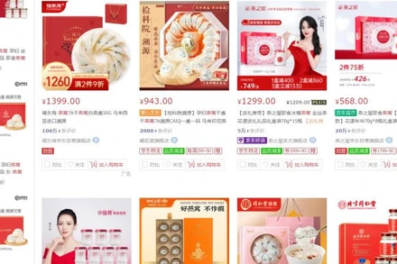 Các sản phẩm yến sào được bán nhiều trên các nền tảng thương mại ở Trung Quốc.