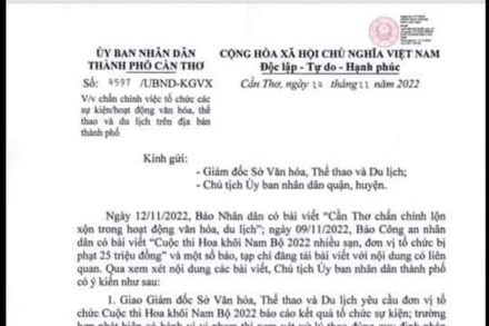 UBND thành phố Cần Thơ ban hành văn bản chấn chỉnh các hoạt động văn hóa, du lịch sau phản ánh của Báo Nhân Dân.
