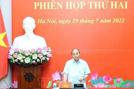 Chủ tịch nước Nguyễn Xuân Phúc phát biểu chỉ đạo tại phiên họp. (Ảnh: TTXVN)