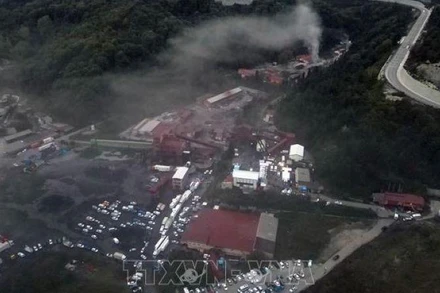 Toàn cảnh khu mỏ sau vụ nổ gây sập hầm lò ở thị trấn Amasra thuộc tỉnh Bartin, miền bắc Thổ Nhĩ Kỳ ngày 15/10/2022. (Ảnh: THX/TTXVN)