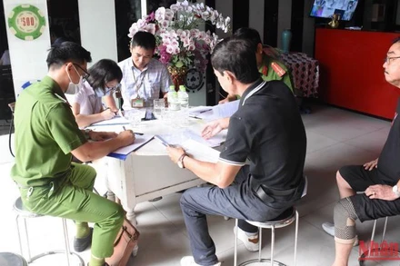 Công an quận Thanh Khê và các đơn vị chức năng kiểm tra tại Cơ sở kinh doanh Karaoke Camel (phường Thanh Khê Đông, quận Thanh Khê).