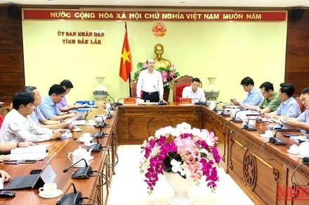 Chủ tịch Ủy ban nhân dân tỉnh Đắk Lắk, Tổ trưởng Tổ công tác Phạm Ngọc Nghị phát biểu tại cuộc họp.