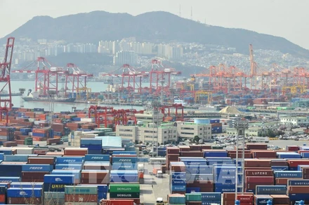 Cảng hàng hóa ở Busan, Hàn Quốc (Ảnh: AFP/TTXVN)