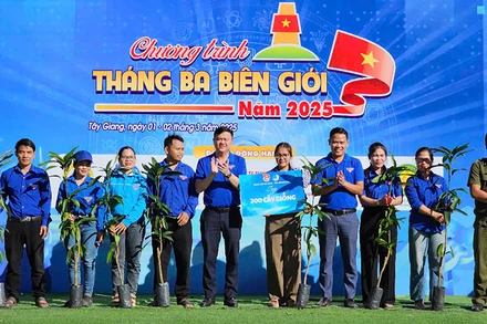 Ban Tổ chức trao tặng cây giống tạo sinh kế cho Bí thư Chi đoàn các thôn.