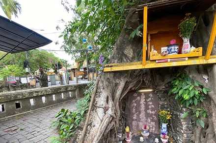 Bia yểm thủy đạo tại đường Phan Châu Trinh ở phường Cẩm Phô bị phá hoại.