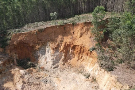 Khu vực khai thác đất, đá trái phép tại đồi núi giáp ranh giữa địa phận thị trấn Phú Thịnh, huyện Phú Ninh và xã Tiên Phong, huyện Tiên Phước (tỉnh Quảng Nam).
