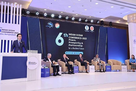 Thứ trưởng Ngoại giao Đỗ Hùng Việt phát biểu tại phiên toàn thể của Hội nghị. (Ảnh: baoquocte.vn)