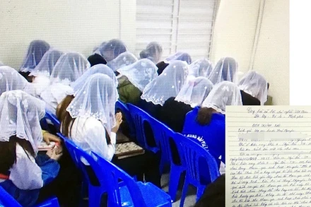  Các tín đồ trùm khăn nghe "chấp sự" giảng đạo ở một tụ điểm tại Hải Phòng và đơn trình báo của một người mẹ có con bị dụ dỗ theo tà đạo. Các tín đồ trùm khăn nghe "chấp sự" giảng đạo ở một tụ điểm tại Hải Phòng và đơn trình báo của một người mẹ có con bị dụ dỗ theo tà đạo.