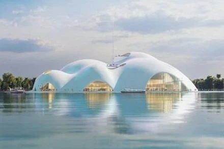 Phối cảnh nhà hát Opera trên mặt hồ Đầm Trị, sát Hồ Tây. (Ảnh: VietnamPlus)