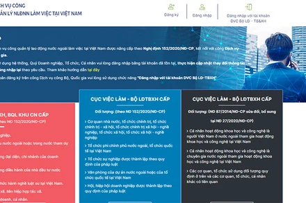 Dịch vụ công quản lý lao động nước ngoài làm việc tại Việt Nam trên Cổng Dịch vụ công của Cục Việc làm (Bộ Lao động-Thương binh và Xã hội).