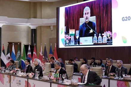 Bộ trưởng Ngoại giao Ấn Độ S. Jaishankar đọc diễn văn khai mạc tại Hội nghị bộ trưởng ngoại giao G20 tại New Delhi ngày 2/3/2023. (Ảnh: Reuters)