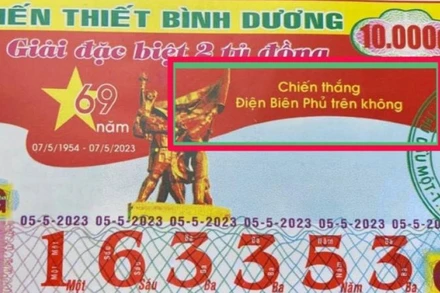 Tờ vé số in sai thông tin của Công ty trách nhiệm hữu hạn một thành viên Xổ số kiến thiết Bình Dương. (ẢNH: VOV)
