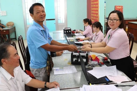 Điểm giao dịch xã tháng 3 của Ngân hàng Chính sách xã hội Kiên Giang.