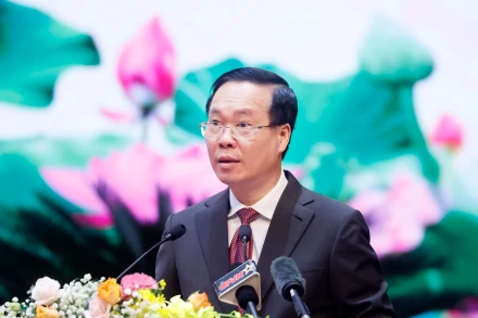 Chủ tịch nước Võ Văn Thưởng phát biểu tại hội nghị. (Ảnh: Thống Nhất/TTXVN)