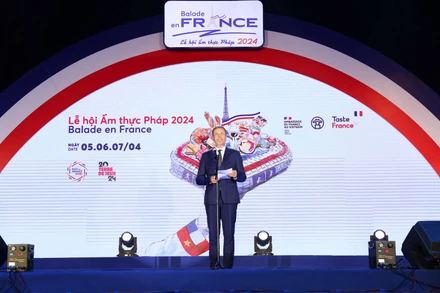 Đại sứ Đặc mệnh toàn quyền Cộng hòa Pháp tại Việt Nam Olivier Brochet phát biểu khai mạc lễ hội.