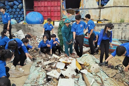 Thanh niên Tỉnh đoàn Bình Định ra quân làm sạch bờ biển.