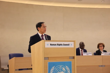 Bộ trưởng Ngoại giao Bùi Thanh Sơn phát biểu tại Phiên họp. Ảnh: MOFA