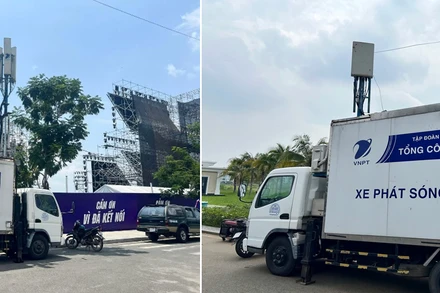 Xe phát sóng lưu động của VNPT đã có mặt tại các điểm tổ chức sự kiện để tăng cường chất lượng dịch vụ, phục vụ khách hàng