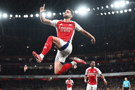 Mikel Merino mở tỷ số cho Arsenal trước Fullham. (Ảnh: Arsenal FC)