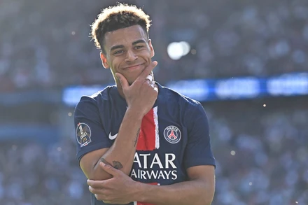 Desire Doue ghi bàn thắng duy nhất vào lưới Angers để ấn định chức vô địch. (Ảnh: PSG)