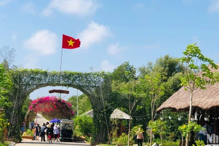 Nhiều du khách rất thích thú trải nghiệm du lịch tại công trình điện gió Hòa Bình-Bạc Liêu. 