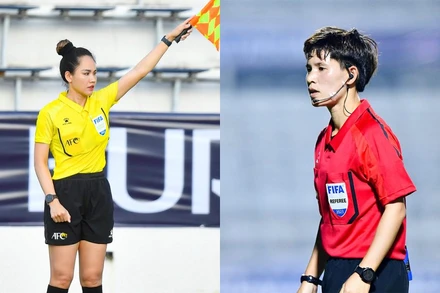 Trợ lý trọng tài Hà Thị Phượng (trái) và trọng tài Lê Thị Ly. (Ảnh: VFF)