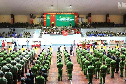 Quang cảnh buổi Lễ khai mạc Hội thi quân sự-võ thuật cho lực lượng trực tiếp chiến đấu trong Công an nhân dân lần thứ II năm 2023, hội thi vòng loại-Bảng thi số 3.