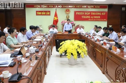 Quyền Chủ tịch Ủy ban nhân dân tỉnh Đắk Lắk Nguyễn Thiên Văn phát biểu tại phiên họp.