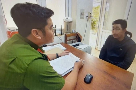 Đối tượng Nguyễn Phúc T. tại cơ quan Công an. (Ảnh: CTV)