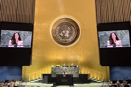 Phó Trưởng Phái đoàn đại diện thường trực Việt Nam tại Liên hợp quốc Lê Thị Minh Thoa phát biểu. (Ảnh: TTXVN) 