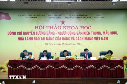 Quang cảnh Hội thảo khoa học kỷ niệm 120 năm Ngày sinh đồng chí Nguyễn Lương Bằng. (Ảnh TTXVN)