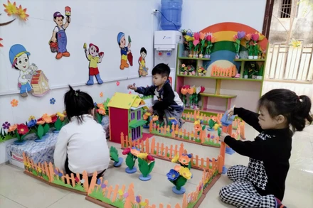 Giờ tự học của trẻ tại Trường mầm non Hoàn Sơn 2 (huyện Tiên Du, tỉnh Bắc Ninh).