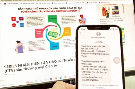 Một hình thức lừa đảo trực tuyến thông qua tin nhắn tuyển dụng. (Ảnh MINH HÀ)