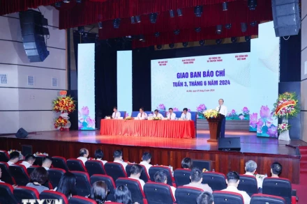 Hội nghị giao ban báo chí. (Ảnh: TTXVN)