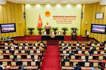Quang cảnh phiên khai mạc Kỳ họp thứ nhất, Hội đồng nhân dân thành phố Hà Nội khóa 16.