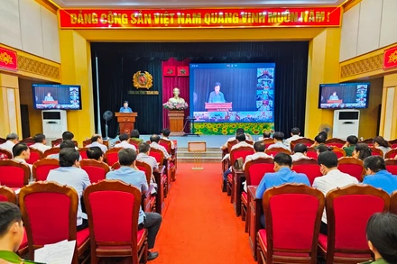 Quang cảnh Hội nghị tại điểm cầu Công an tỉnh Thanh Hóa.