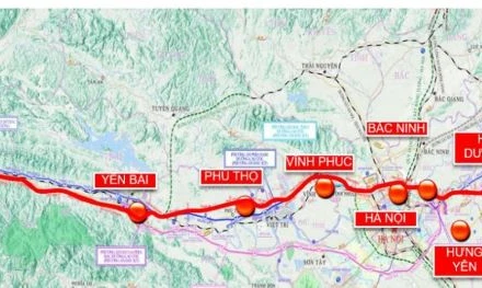 Hướng tuyến dự án đường sắt Lào Cai-Hà Nội-Hải Phòng.