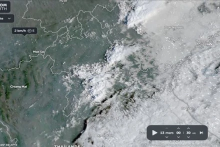 Hình ảnh sương mù, mây thấp bao trùm các sân bay Thọ Xuân, Vinh, Đồng Hới lúc 7 giờ 30 phút ngày 13/3/2025.