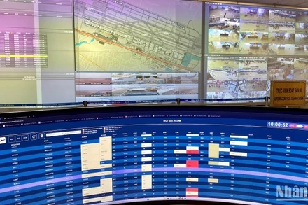 Giao diện NoiBai A-CDM tại màn hình cong tiện lợi cho việc theo dõi khai thác thông tin.