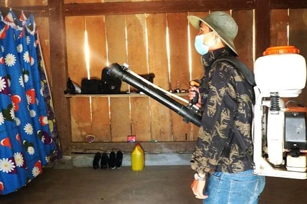 Ngành y tế tỉnh Đắk Lắk tăng cường phun hóa chất diệt muỗi phòng, chống sốt xuất huyết. (Ảnh: Quang Nhật)