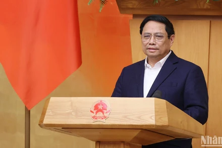 Thủ tướng Phạm Minh Chính chủ trì Phiên họp chuyên đề về xây dựng pháp luật tháng 12/2023. (Ảnh: TRẦN HẢI)