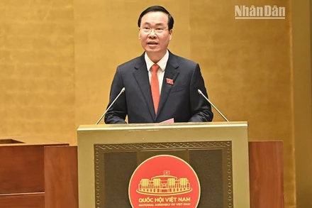 Chủ tịch nước Võ Văn Thưởng phát biểu nhậm chức. (Ảnh: DUY LINH)