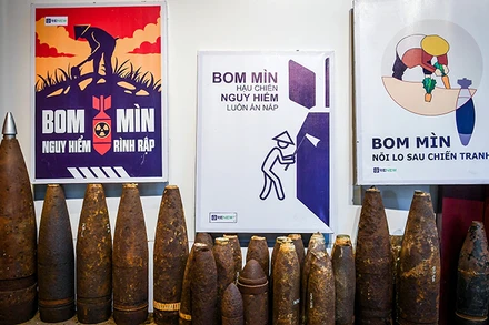 Hình ảnh bom, mìn và vật nổ sau chiến tranh tại Trung tâm trưng bày khắc phục hậu quả bom, mìn tại thành phố Đông Hà, Quảng Trị. Ảnh THÀNH ĐẠT