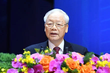 Tổng Bí thư Nguyễn Phú Trọng phát biểu chỉ đạo tại Đại hội Công đoàn Việt Nam lần thứ XIII, nhiệm kỳ 2023-2028, ngày 2/12/2023 tại Hà Nội. (Ảnh: ĐĂNG KHOA)