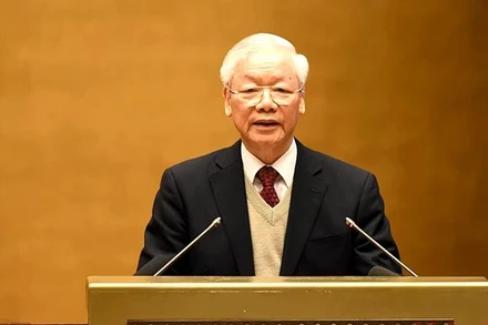 Tổng Bí thư Nguyễn Phú Trọng phát biểu tại Hội nghị Hội nghị Văn hóa toàn quốc, ngày 24/11/2021. (Ảnh: ĐĂNG KHOA) 