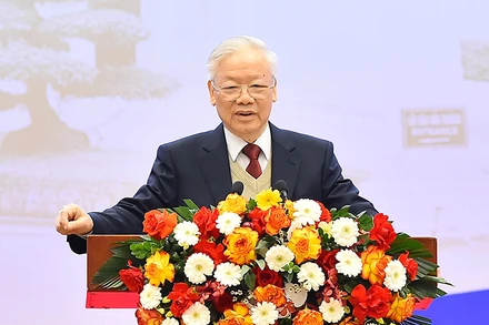 Tổng Bí thư Nguyễn Phú Trọng phát biểu chỉ đạo tại Hội nghị Ngoại giao lần thứ 32, ngày 19/12/2023 tại Hà Nội. (Ảnh: THỦY NGUYÊN)