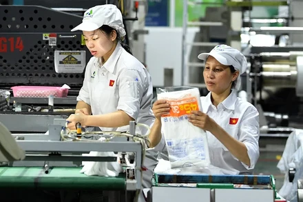 Sản xuất bao bì màng mỏng chất lượng cao ở Công ty cổ phần Nhựa An Phát Xanh (An Phát Bioplastics), huyện Nam Sách, tỉnh Hải Dương. (Ảnh TUỆ NGHI)