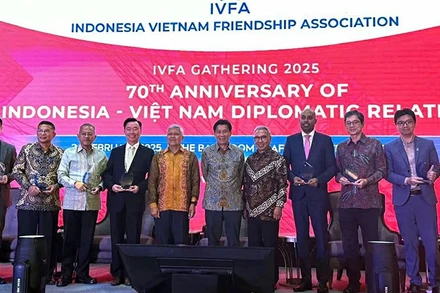 Lễ kỷ niệm 70 năm thiết lập quan hệ ngoại giao giữa Việt Nam và Indonesia tại Thủ đô Jakarta. (Ảnh BỘ NGOẠI GIAO)