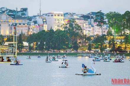 Dịch vụ xe đạp nước trên Hồ Xuân Hương (Đà Lạt) thu hút du khách.